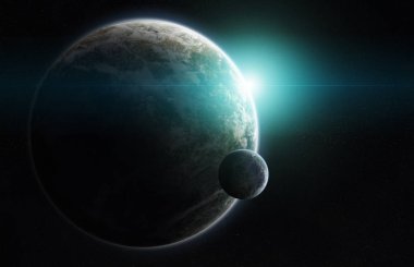 Uzak bir gezegende sistemi ile exoplanets 3d render elem alanda