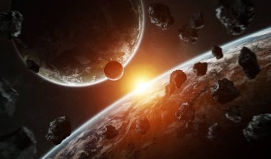 Uzak bir gezegende sistemi ile exoplanets 3d render elem alanda