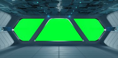 Uzay gemisi fütüristik gri mavi iç pencere görünümü