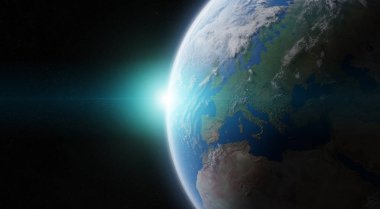 Mavi Dünya gezegeninin alan 3d render elemanları bu görünümü