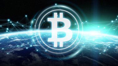 Bitcoins değişim Planet Earth 3d render