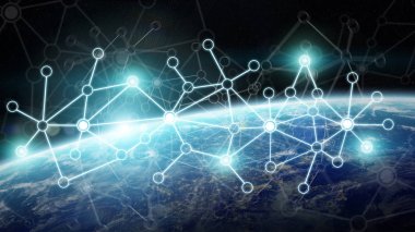 3d render bağlantılar sistem ve veri değişim gezegende toprak