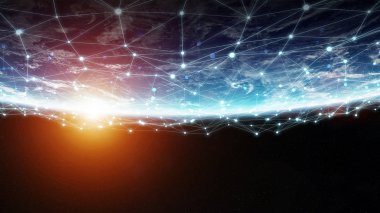 3d render bağlantılar sistem ve veri değişim gezegende toprak