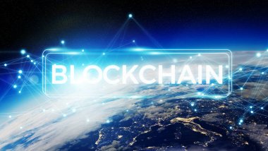 Blockchain Planet Earth 3d render