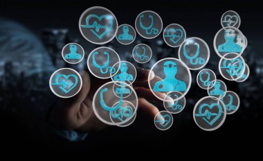 Modern tıbbi arabirimi 3d işlemesini kullanan iş adamı