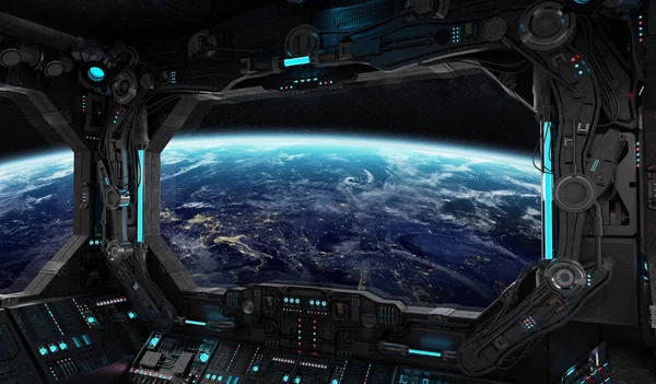 地球上を望む宇宙船グランジ インテリア — ストック写真