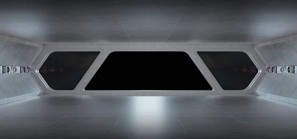 Kosmická loď futuristické šedé modré vnitřní okno zobrazení — Stock fotografie