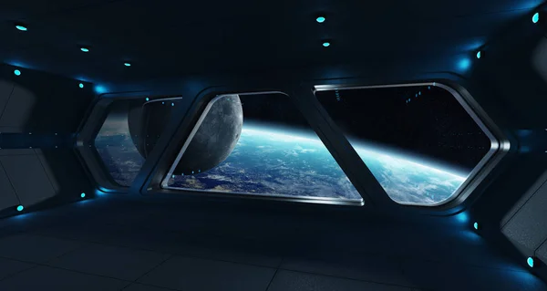 Ruimteschip futuristische interieur met uitzicht op de planeet aarde — Stockfoto