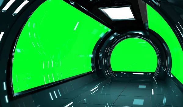 Nave espacial oscuro interior 3D renderizado —  Fotos de Stock