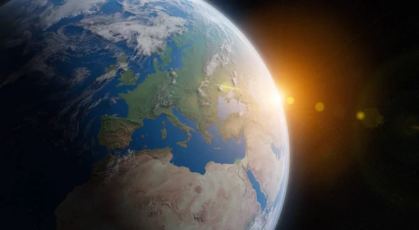 Pohled na modré planety země v prostoru 3d vykreslování prvků tohoto — Stock fotografie