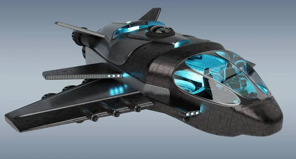 Nave espacial futurista isolada em fundo cinza renderização 3D — Fotografia de Stock
