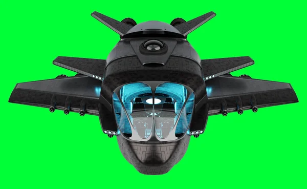 Nave espacial futurista isolada em fundo verde renderização 3D — Fotografia de Stock