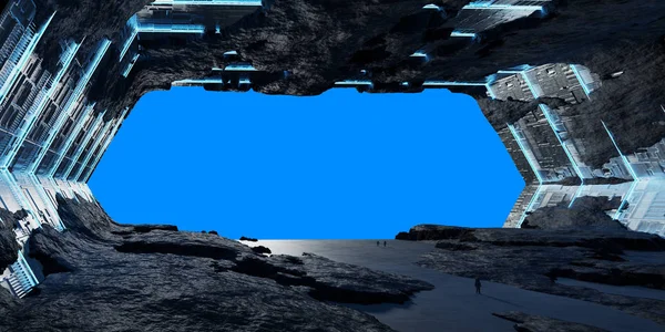 巨大的小行星飞船内部3d 渲染元素, 这是我 — 图库照片