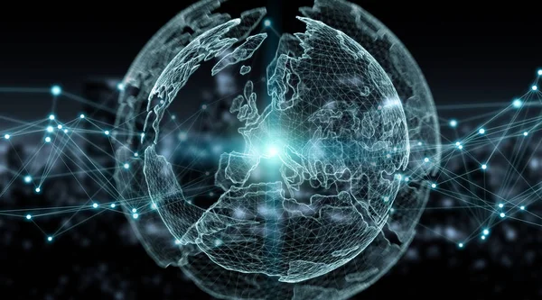 Bağlantıları sistem küresel dünya görünümü 3d render — Stok fotoğraf