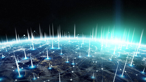 Глобальная сеть и обмен данными по планете Земля 3D ренд
