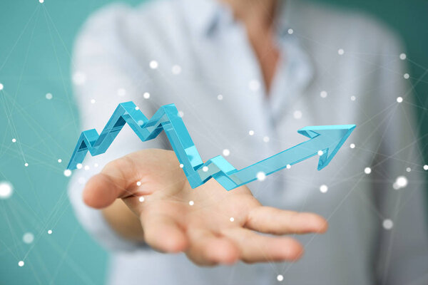 Businesswoman using digital modern arrow 3D rendering