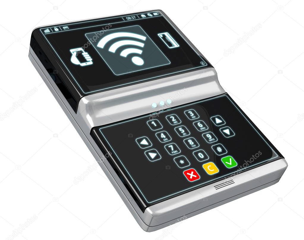 Isolated contactless terminal payment 3D rendering