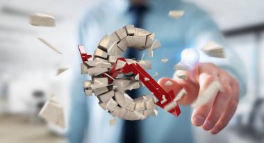 Euro para birimi cinsinden 3d render patlayan ile iş adamı