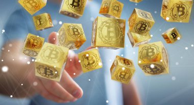 İşadamı bitcoins cryptocurrency 3d işleme kullanarak