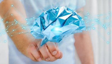 Dijital röntgen insan beyni arabirimi 3d renderi kullanarak iş adamı