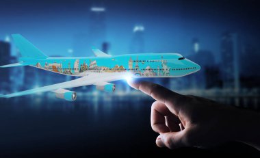 İşadamı çınar ve dünyanın ünlü simge ile 3d parçalamak