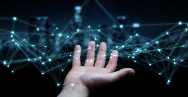 Uçan ağ bağlantısı 3B oluşturmayı kullanarak iş adamı