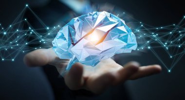 Dijital röntgen insan beyni arabirimi 3d renderi kullanarak iş adamı