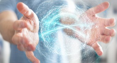 Dijital ağ bağlantısı küre 3B oluşturmayı kullanarak iş adamı
