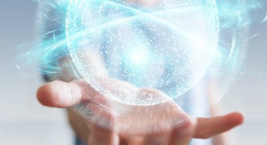 Dijital ağ bağlantısı küre 3B oluşturmayı kullanarak iş adamı