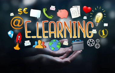 E-öğrenme sunu çizilmiş holding iş kadını