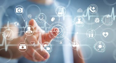 Dijital tıbbi arabirimi 3d işlemesini kullanan iş adamı