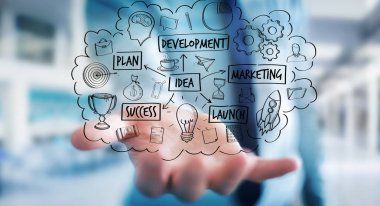 Eliyle el yazması proje sunum kullanarak iş adamı