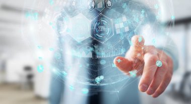 Hologram veriler dijital küre 3B oluşturmayı kullanarak iş adamı