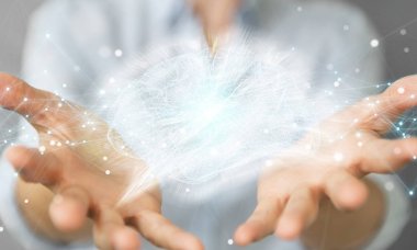 Dijital röntgen insan beyni arabirimi 3d rende kullanarak iş kadını