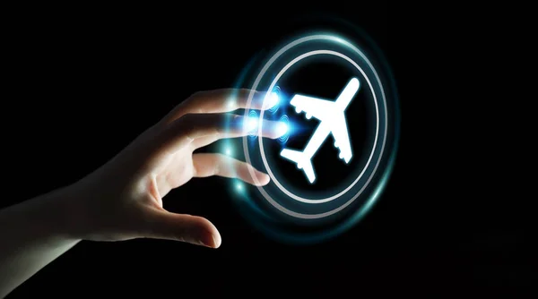 Podnikatelka rezervaci svého letu s moderní digitální aplikace — Stock fotografie