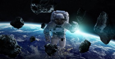 Astronot uzay 3d işleme öğeleri bu görüntünün içinde yüzen 