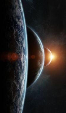 Uzak bir gezegende sistemi ile exoplanets 3d render elem alanda