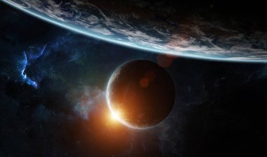 Uzak bir gezegende sistemi ile exoplanets 3d render elem alanda