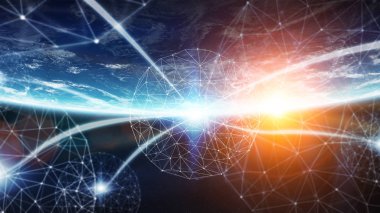 3d render bağlantılar sistem ve veri değişim gezegende toprak