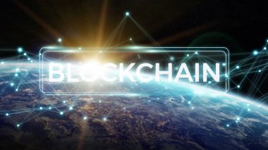 Blockchain Planet Earth 3d render