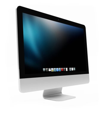 Beyaz arka plan 3d render modern bilgisayar ekranında