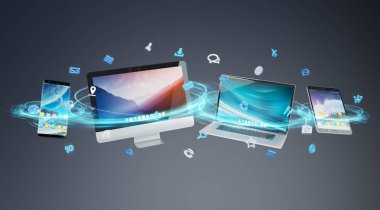 Teknik cihazlar ve simgeler uygulamaları 3d işleme bağlı