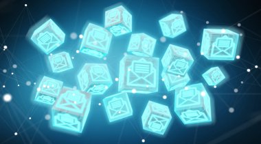 Kayan küp e-postaları illüstrasyon 3d render