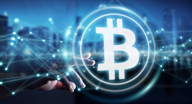 İşadamı bitcoins cryptocurrency 3d işleme kullanarak