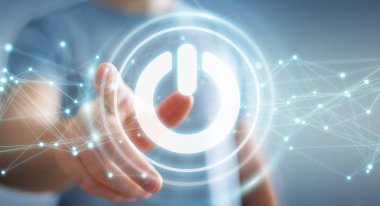 3D render güç düğmesini kullanarak bağlantıları ile işadamı