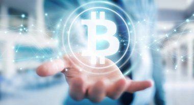 İşadamı bitcoins cryptocurrency 3d işleme kullanarak