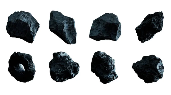 Karanlık rock asteroit paketi 3d render — Stok fotoğraf