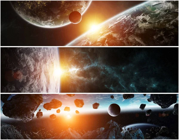 Panorama of distant planet system in space 3D rendering elements