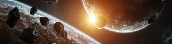 Панорама віддаленої планетної системи в космічних 3D-елементах — стокове фото