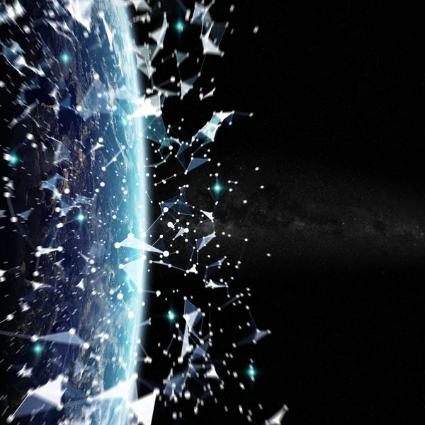 Kapcsolatok rendszer és adatok cseréje a planet Earth 3d render — Stock Fotó